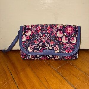 Vera Bradley Faux Leather Trimmed Wristlet in Magenta Medallion